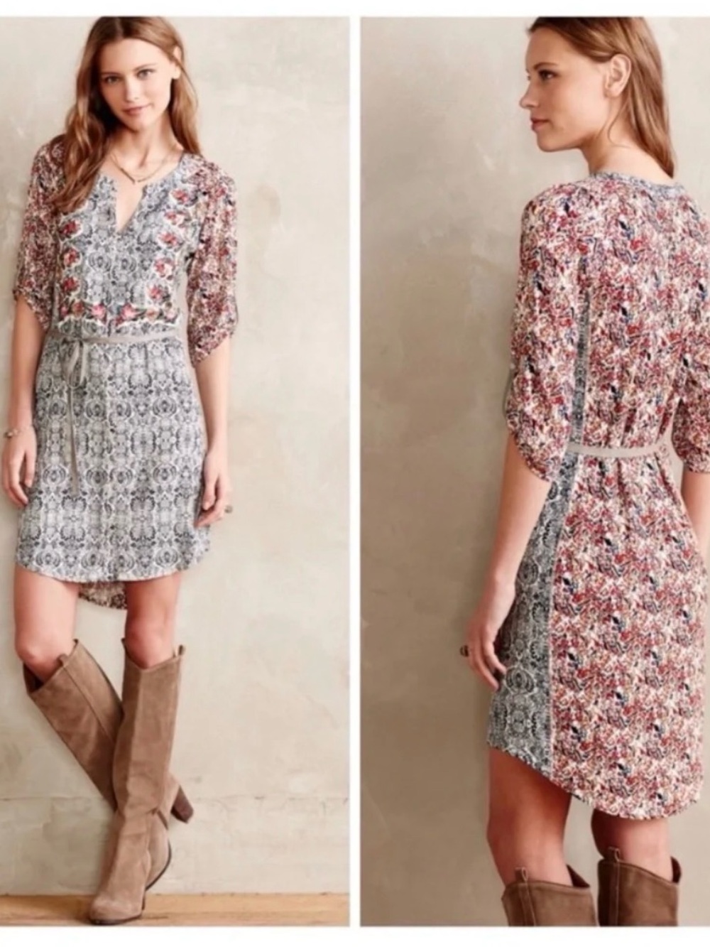 Anthropologie Tiny Perenne Mixed-Print Shirt Dress